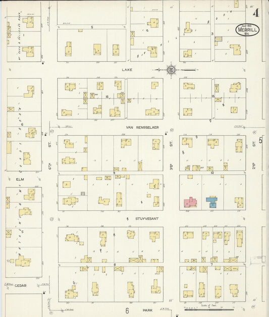 Sanborn Fire Insurance Map from Merrill, Lincoln County, Wisconsin (1913), Sheet #0004 - Historic Sanborn Fire Insurance Map Print, vintage old map wall art, antique decor, genealogy gift, Wisconsin Wisconsin map