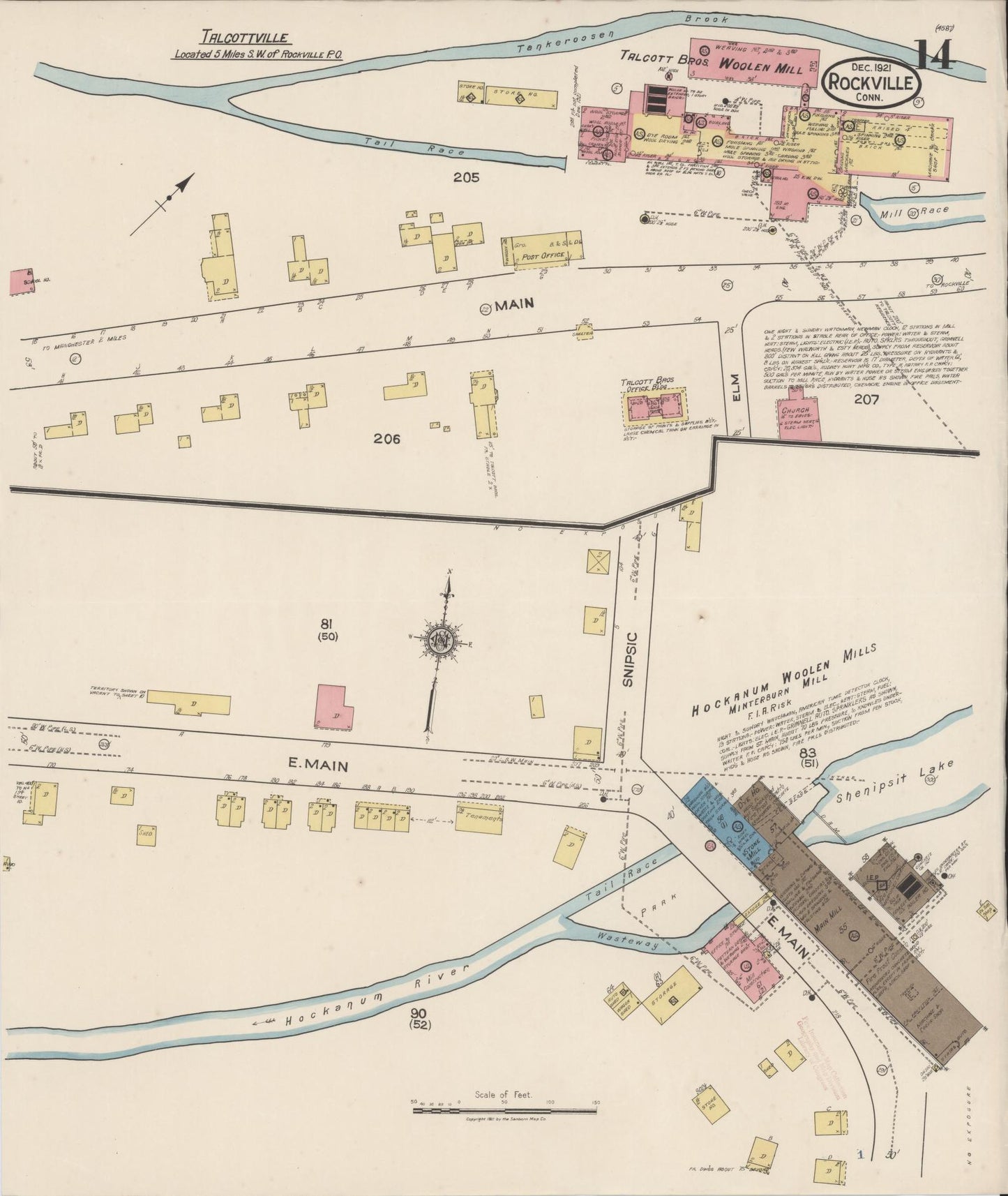 Sanborn Fire Insurance Map from Rockville, Tolland County, Connecticut (1921), Sheet #0014 - Complete Map Set gallery image, historic Sanborn map, vintage wall art, Connecticut Connecticut