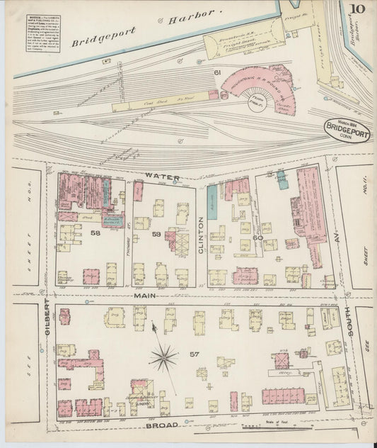 Sanborn Fire Insurance Map from Bridgeport, Fairfield County, Connecticut (1884), Sheet #0010 - Historic Sanborn Fire Insurance Map Print, vintage old map wall art, antique decor, genealogy gift, Connecticut Connecticut map