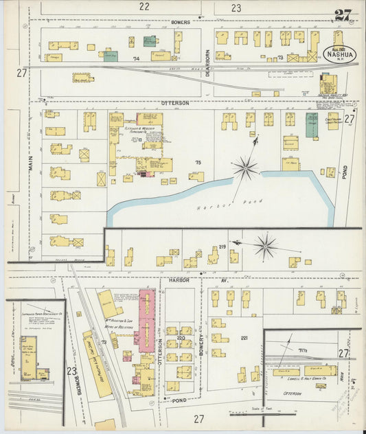 Sanborn Fire Insurance Map from Nashua, Hillsborough County, New Hampshire (1902), Sheet #0027 - Historic Sanborn Fire Insurance Map Print, vintage old map wall art, antique decor, genealogy gift, New Hampshire New Hampshire map