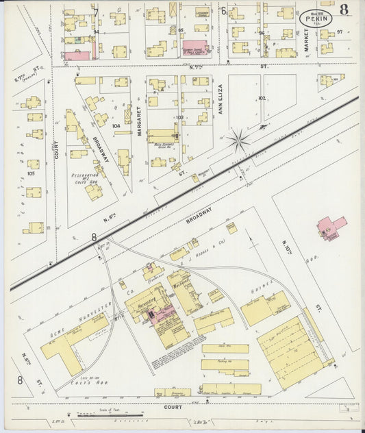Sanborn Fire Insurance Map from Pekin, Tazewell County, Illinois (1898), Sheet #0008 - Historic Sanborn Fire Insurance Map Print, vintage old map wall art, antique decor, genealogy gift, Illinois Illinois map