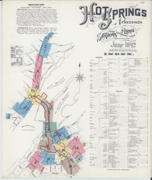 Sanborn Fire Insurance Map from Hot Springs, Garland County, Arkansas. (1892) – Historic Sanborn Fire Insurance Map Print