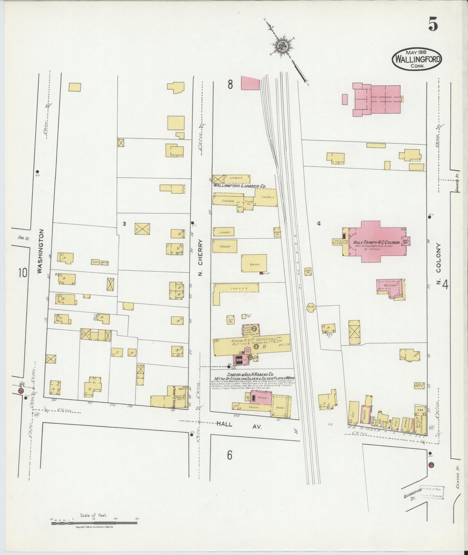 Sanborn Fire Insurance Map from Wallingford, New Haven County, Connecticut (1919), Sheet #0005 - Complete Map Set gallery image, historic Sanborn map, vintage wall art, Connecticut Connecticut