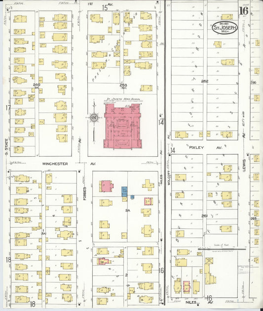 Sanborn Fire Insurance Map from Saint Joseph, Berrien County, Michigan (1921), Sheet #0016 - Historic Sanborn Fire Insurance Map Print, vintage old map wall art, antique decor, genealogy gift, Michigan Michigan map