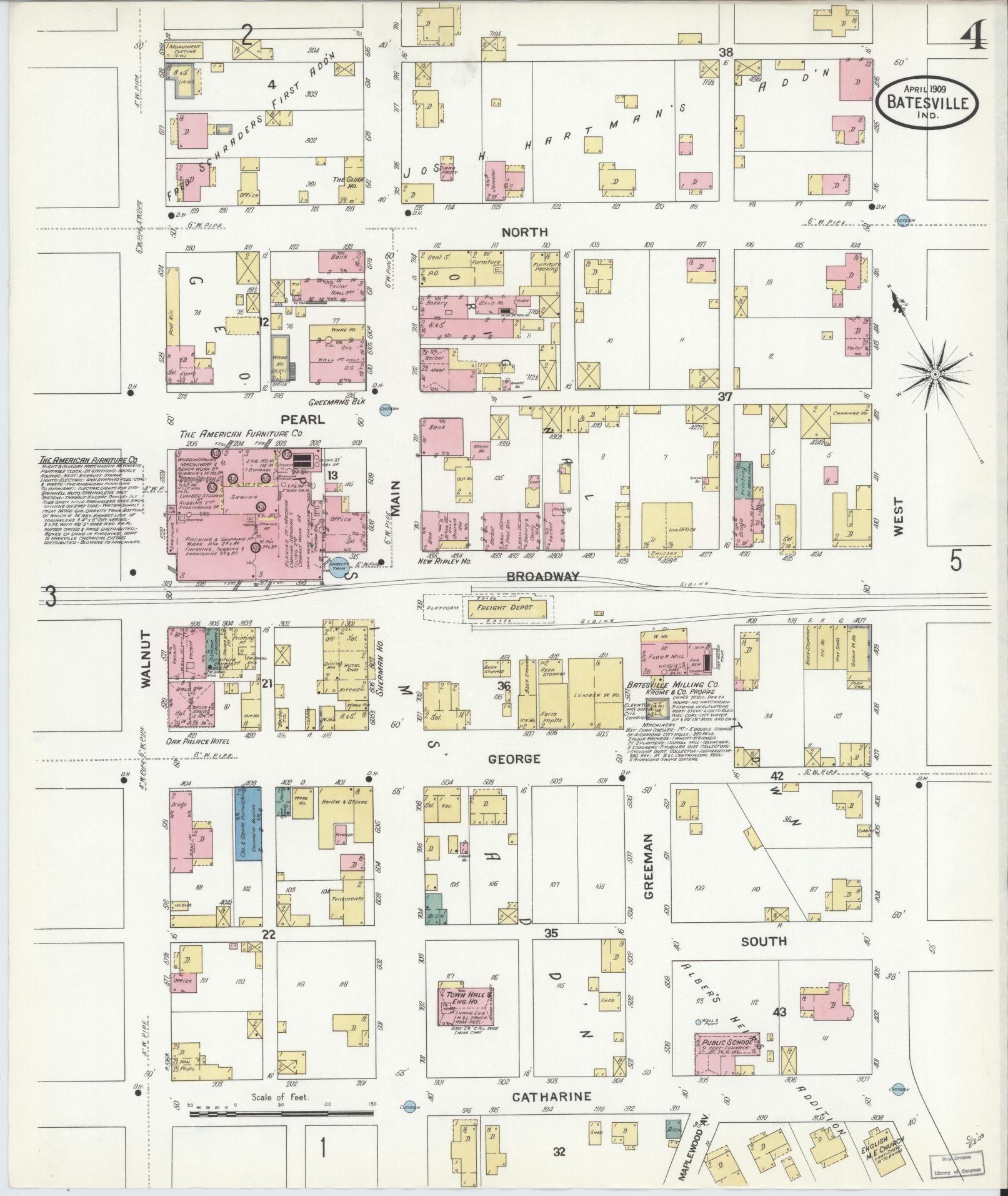 Sanborn Fire Insurance Map from Batesville, Ripley County, Indiana (1909), Sheet #0004 - Complete Map Set gallery image, historic Sanborn map, vintage wall art, Indiana Indiana