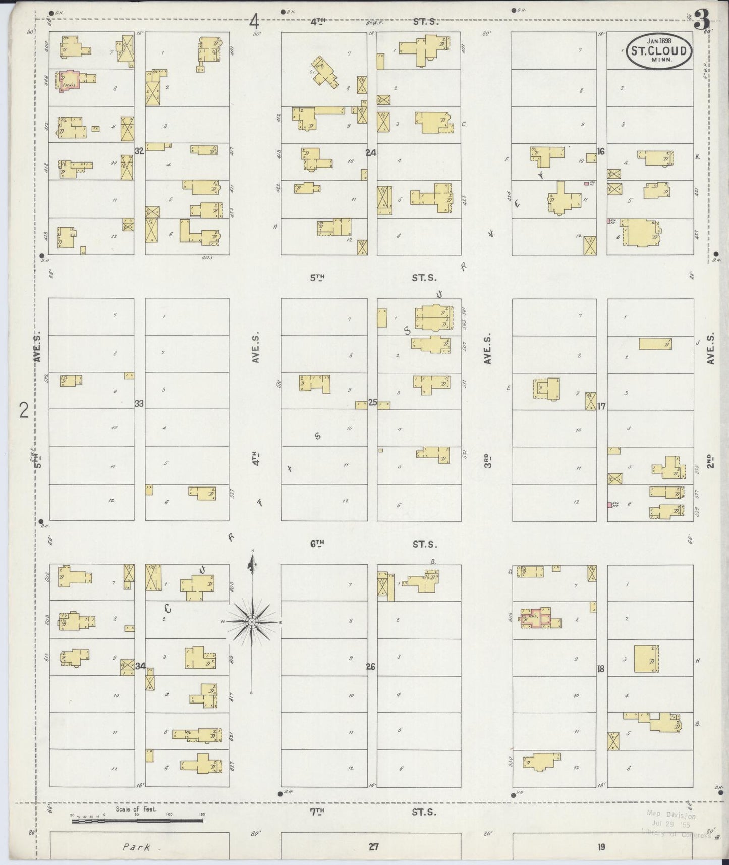 Sanborn Fire Insurance Map from Saint Cloud, Stearns, Benton, and Sherburne Counties, Minnesota (1898), Sheet #0003 - Complete Map Set gallery image, historic Sanborn map, vintage wall art, Minnesota Minnesota