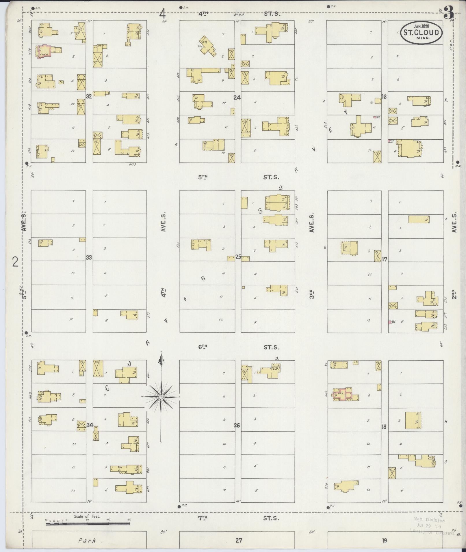 Sanborn Fire Insurance Map from Saint Cloud, Stearns, Benton, and Sherburne Counties, Minnesota (1898), Sheet #0003 - Complete Map Set gallery image, historic Sanborn map, vintage wall art, Minnesota Minnesota