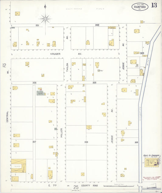 Sanborn Fire Insurance Map from Hanford, Kings County, California (1905), Sheet #0013 - Historic Sanborn Fire Insurance Map Print, vintage old map wall art, antique decor, genealogy gift, California California map