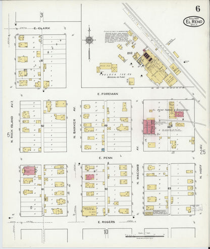 Sanborn Fire Insurance Map from El Reno, Canadian County, Oklahoma (1920), Sheet #0006 - Complete Map Set gallery image, historic Sanborn map, vintage wall art, Oklahoma Oklahoma