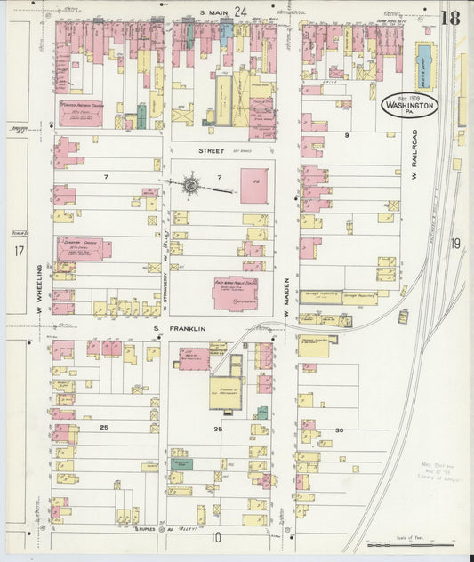 Sanborn Fire Insurance Map from Washington, Washington County, Pennsylvania (1909), Sheet #0018 - Historic Sanborn Fire Insurance Map Print, vintage old map wall art, antique decor, genealogy gift, Sanborn Fire Insurance Map from Washington Washington map