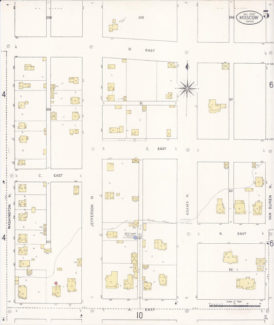 Sanborn Fire Insurance Map from Moscow, Latah County, Idaho (1909), Sheet #0005 - Historic Sanborn Fire Insurance Map Print, vintage old map wall art, antique decor, genealogy gift, Idaho Idaho map