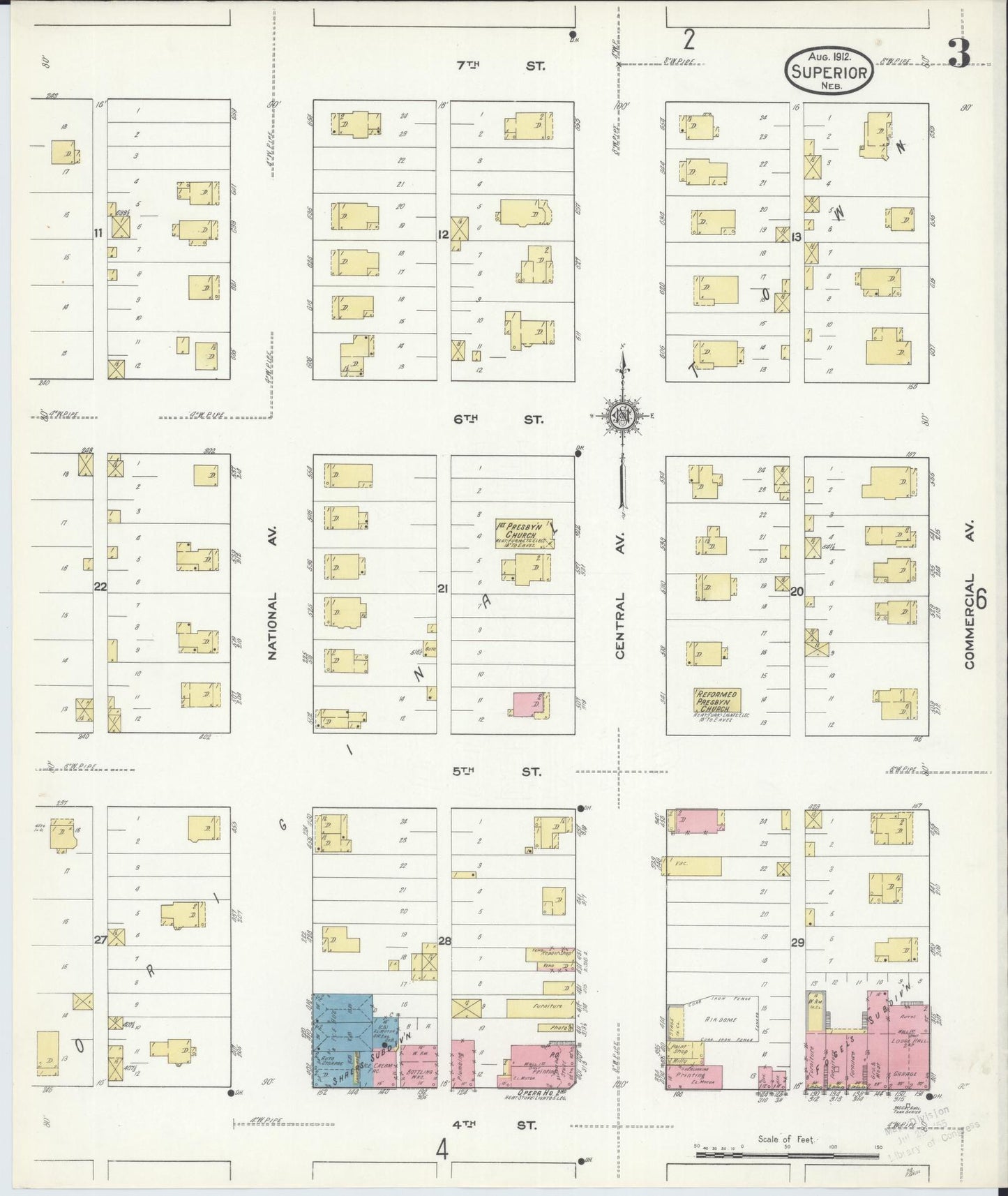 Sanborn Fire Insurance Map from Superior, Nuckolls County, Nebraska (1912), Sheet #0003 - Historic Sanborn Fire Insurance Map Print, vintage old map wall art, antique decor, genealogy gift, Nebraska Nebraska map