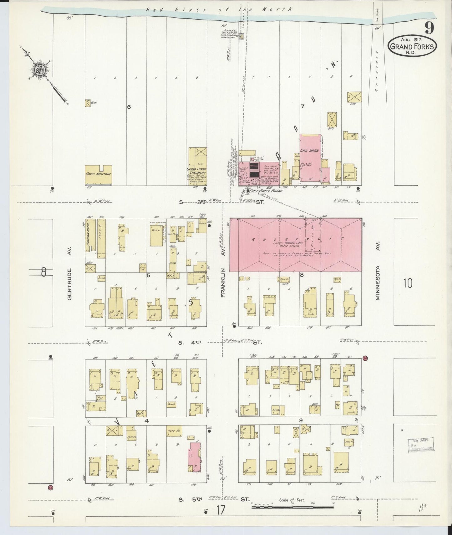 Sanborn Fire Insurance Map from Grand Forks, Grand Forks County, North Dakota (1912), Sheet #0009 - Historic Sanborn Fire Insurance Map Print, vintage old map wall art, antique decor, genealogy gift, North Dakota North Dakota map