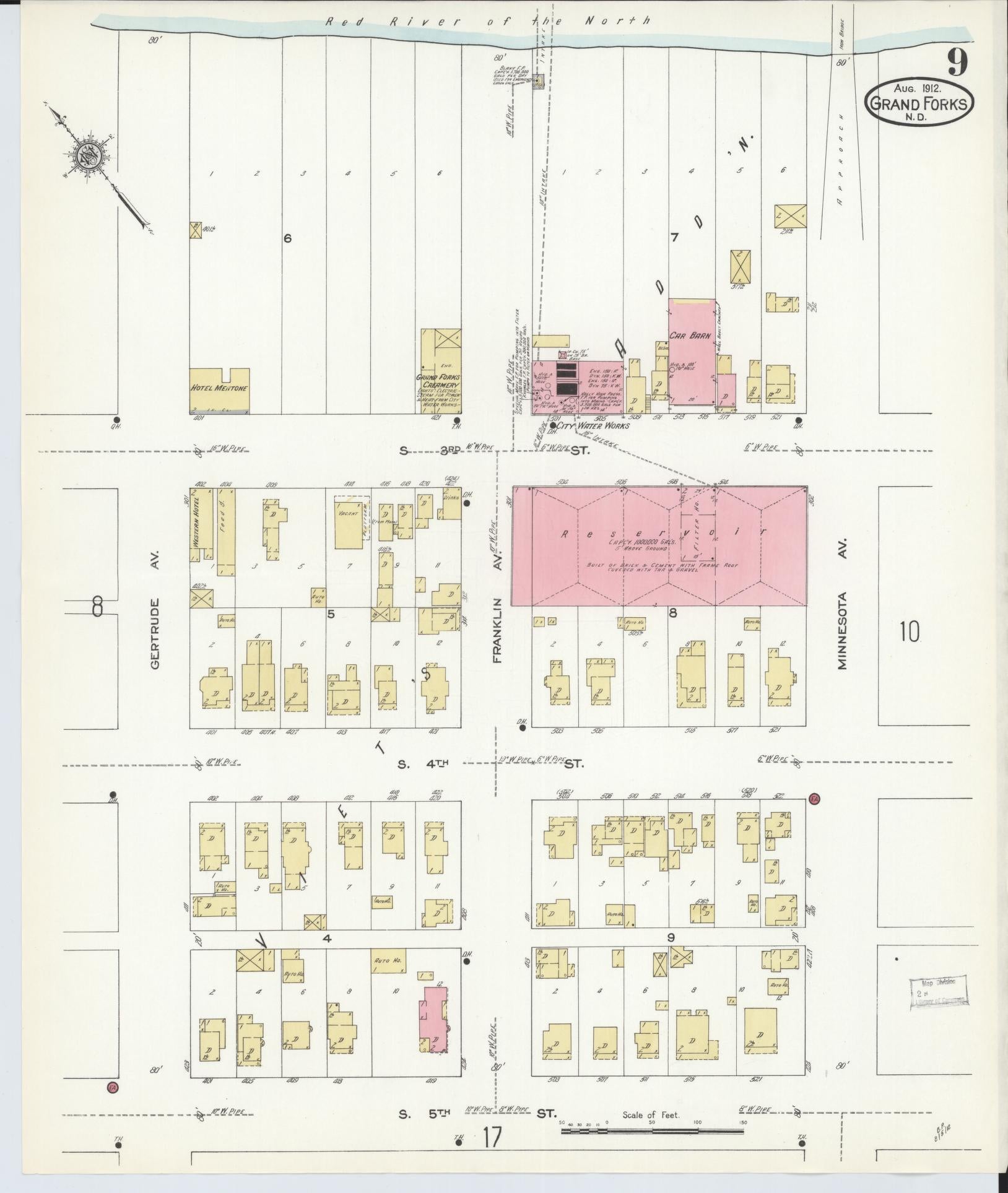 Sanborn Fire Insurance Map from Grand Forks, Grand Forks County, North Dakota (1912), Sheet #0009 - Historic Sanborn Fire Insurance Map Print, vintage old map wall art, antique decor, genealogy gift, North Dakota North Dakota map