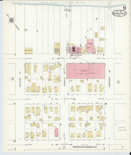 Sanborn Fire Insurance Map from Grand Forks, Grand Forks County, North Dakota (1912), Sheet #0009 - Historic Sanborn Fire Insurance Map Print, vintage old map wall art, antique decor, genealogy gift, North Dakota North Dakota map