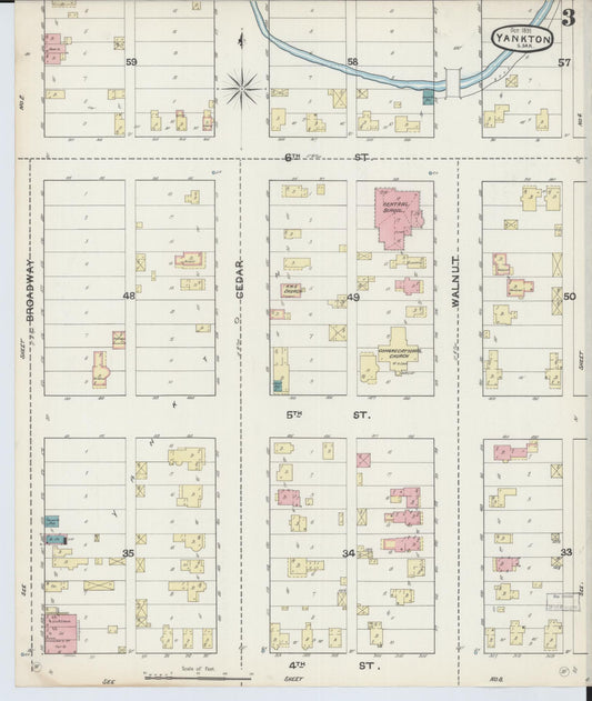 Sanborn Fire Insurance Map from Yankton, Yankton County, South Dakota (1891), Sheet #0003 - Historic Sanborn Fire Insurance Map Print, vintage old map wall art, antique decor, genealogy gift, South Dakota South Dakota map