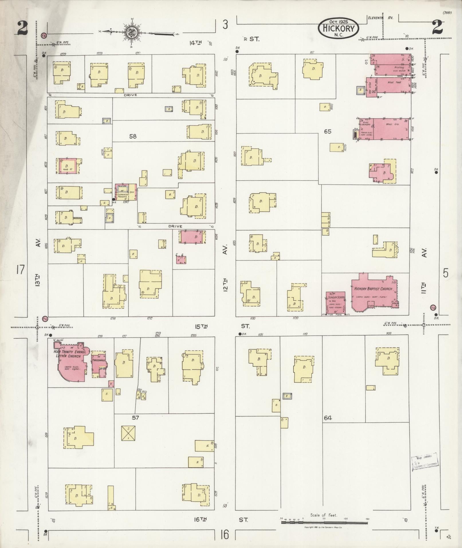 Sanborn Fire Insurance Map from Hickory, Catawba County, North Carolina (1925), Sheet #0002 - Complete Map Set gallery image, historic Sanborn map, vintage wall art, North Carolina North Carolina