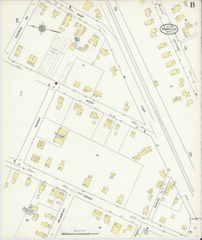 Sanborn Fire Insurance Map from Franklin, Norfolk County, Massachusetts (1911), Sheet #0008 - Complete Map Set gallery image, historic Sanborn map, vintage wall art, Massachusetts Massachusetts