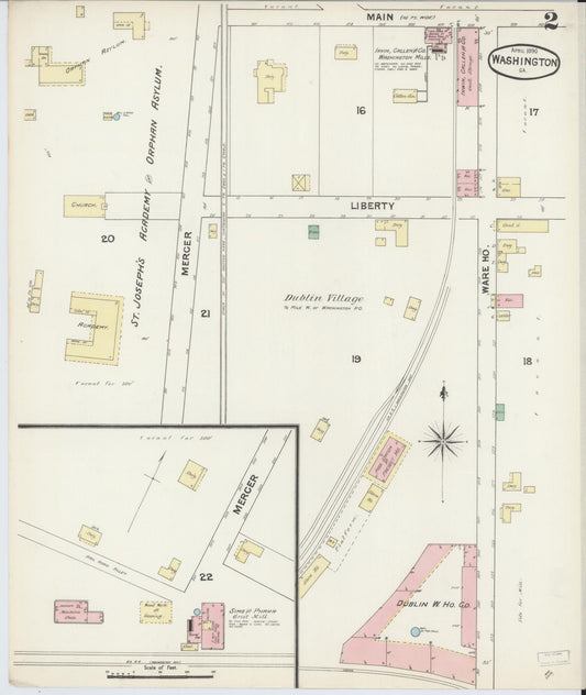 Sanborn Fire Insurance Map from Washington, Wilkes County, Georgia (1890), Sheet #0002 - Historic Sanborn Fire Insurance Map Print, vintage old map wall art, antique decor, genealogy gift, Georgia Georgia map