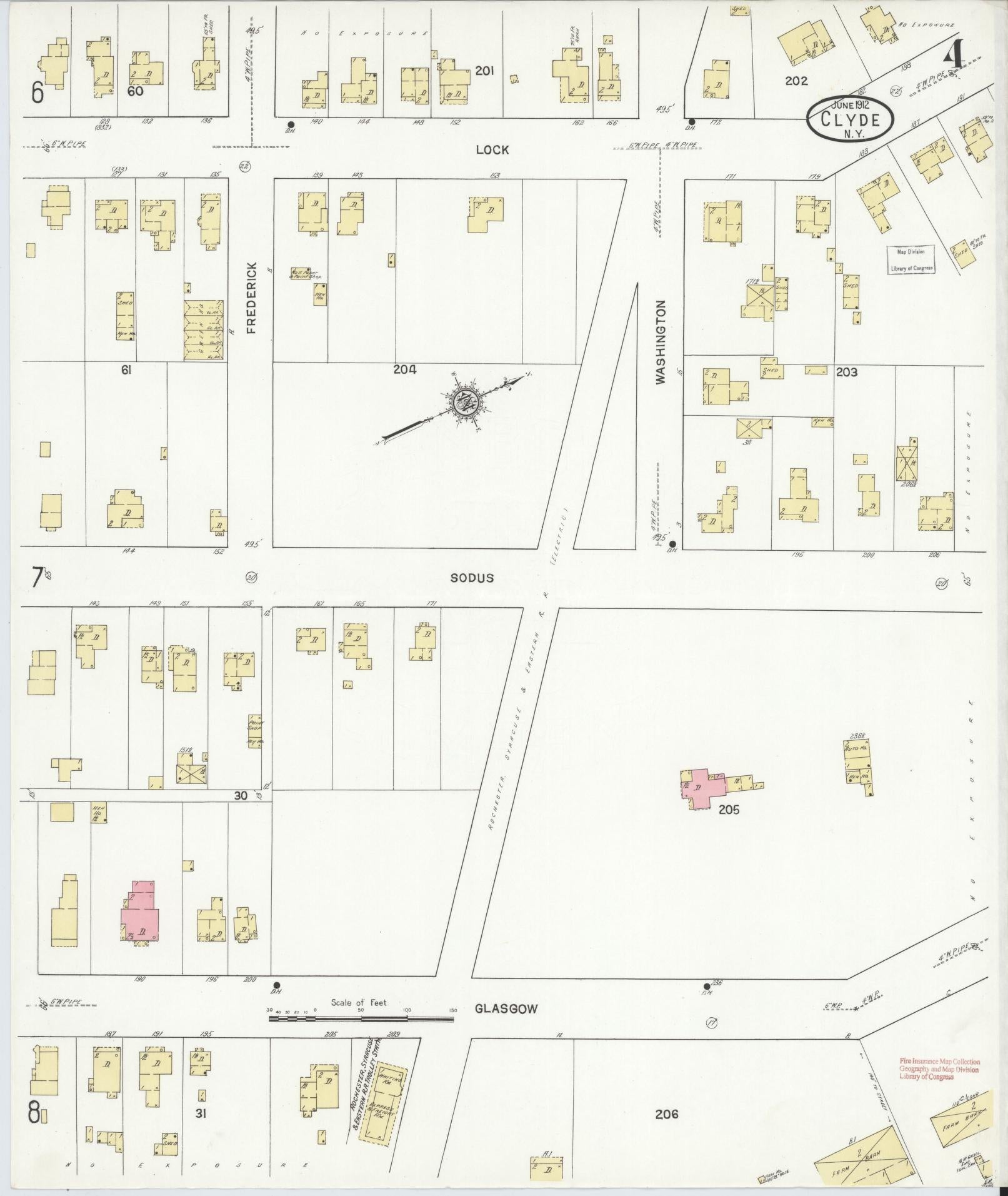 Sanborn Fire Insurance Map from Clyde, Wayne County, New York (1912), Sheet #0004 - Historic Sanborn Fire Insurance Map Print, vintage old map wall art, antique decor, genealogy gift, New York New York map