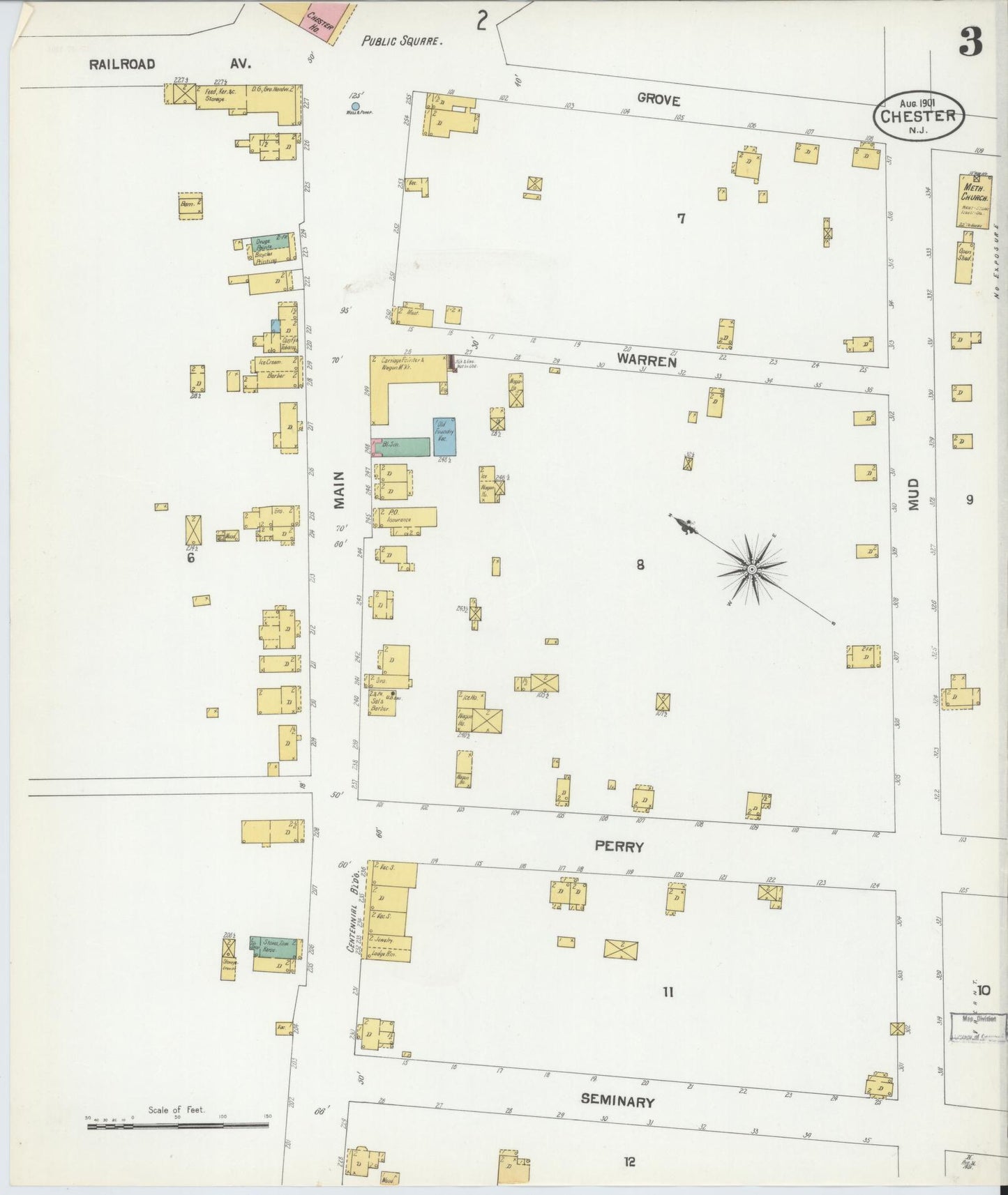 Sanborn Fire Insurance Map from Chester, Morris County, New Jersey (1901), Sheet #0003 - Historic Sanborn Fire Insurance Map Print, vintage old map wall art, antique decor, genealogy gift, New Jersey New Jersey map