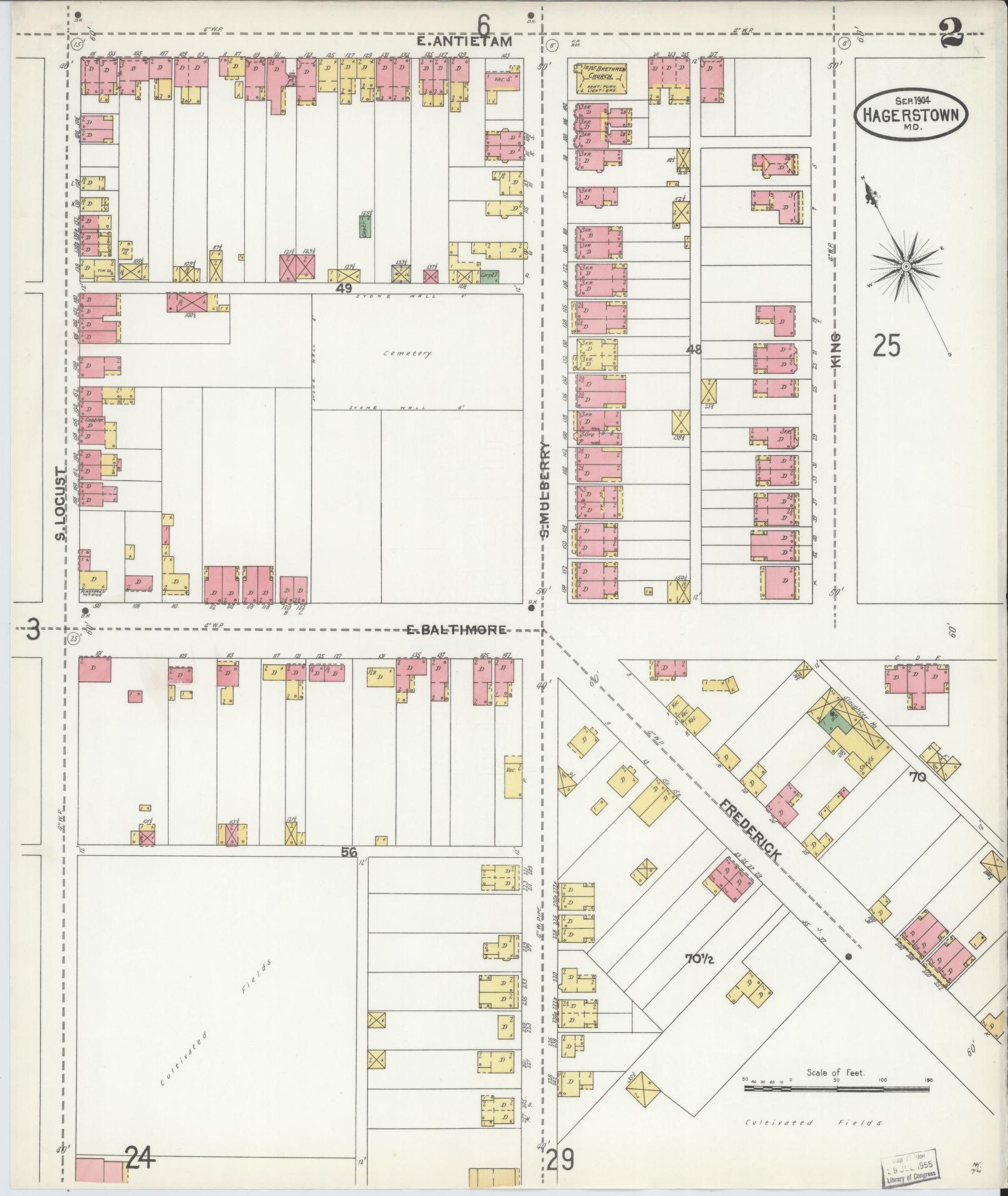 Sanborn Fire Insurance Map from Hagerstown, Washington County, Maryland (1904), Sheet #0002 - Historic Sanborn Fire Insurance Map Print, vintage old map wall art