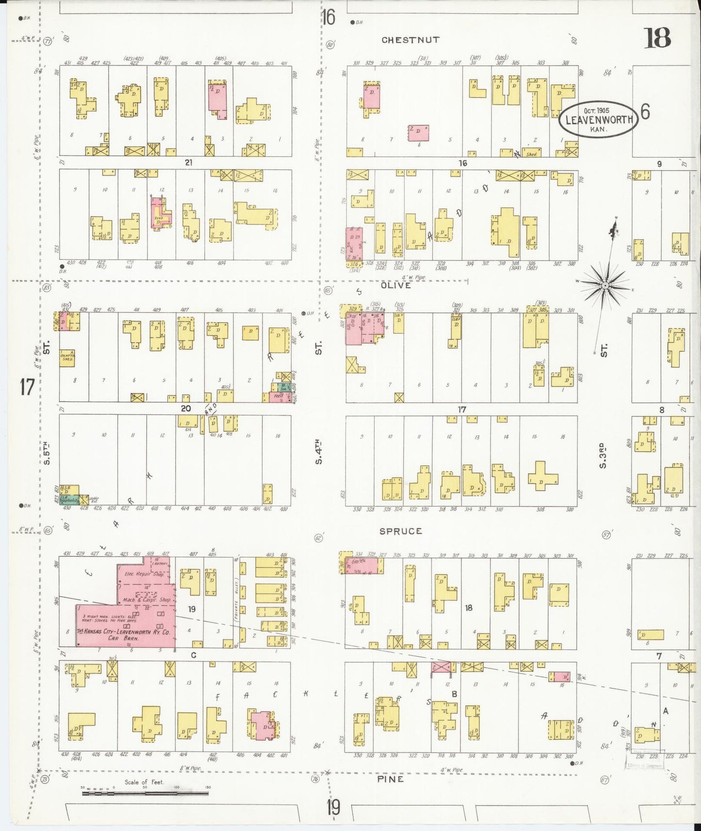 Sanborn Fire Insurance Map from Leavenworth, Leavenworth County, Kansas (1905), Sheet #0019 - Complete Map Set gallery image, historic Sanborn map, vintage wall art, Kansas Kansas