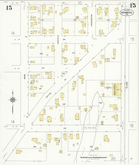 Sanborn Fire Insurance Map from Newberg, Yamhill County, Oregon (1929), Sheet #0015 - Historic Sanborn Fire Insurance Map Print, vintage old map wall art, antique decor, genealogy gift, Oregon Oregon map