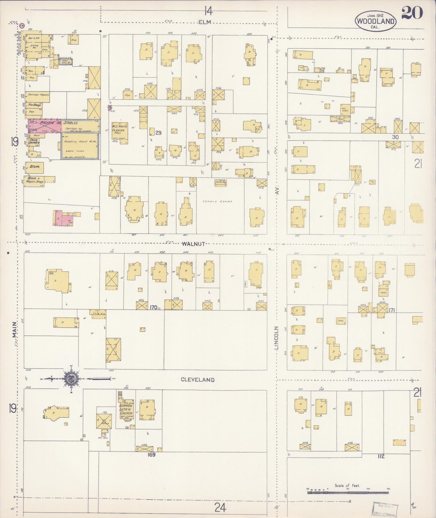 Sanborn Fire Insurance Map from Woodland, Yolo County, California (1912), Sheet #0020 - Complete Map Set gallery image, historic Sanborn map, vintage wall art, California California