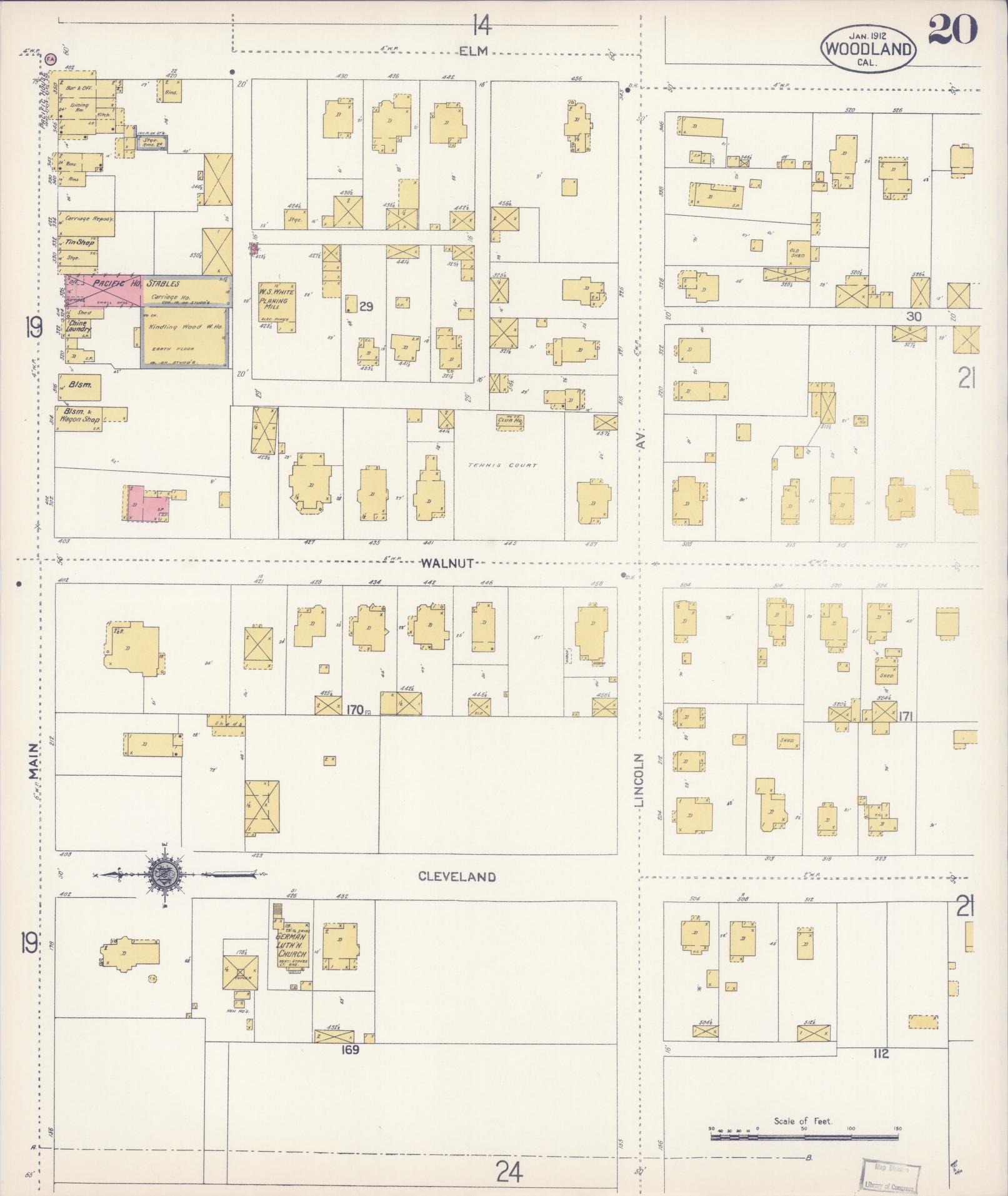 Sanborn Fire Insurance Map from Woodland, Yolo County, California (1912), Sheet #0020 - Complete Map Set gallery image, historic Sanborn map, vintage wall art, California California