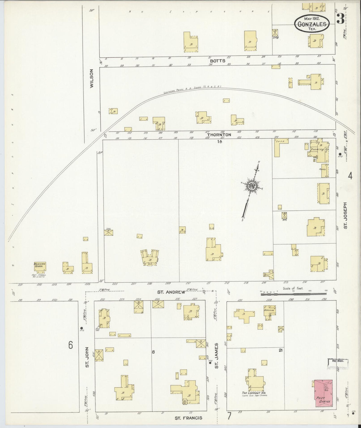 Sanborn Fire Insurance Map from Gonzales, Gonzales County, Texas (1912), Sheet #0003 - Historic Sanborn Fire Insurance Map Print, vintage old map wall art, antique decor, genealogy gift, Texas Texas map