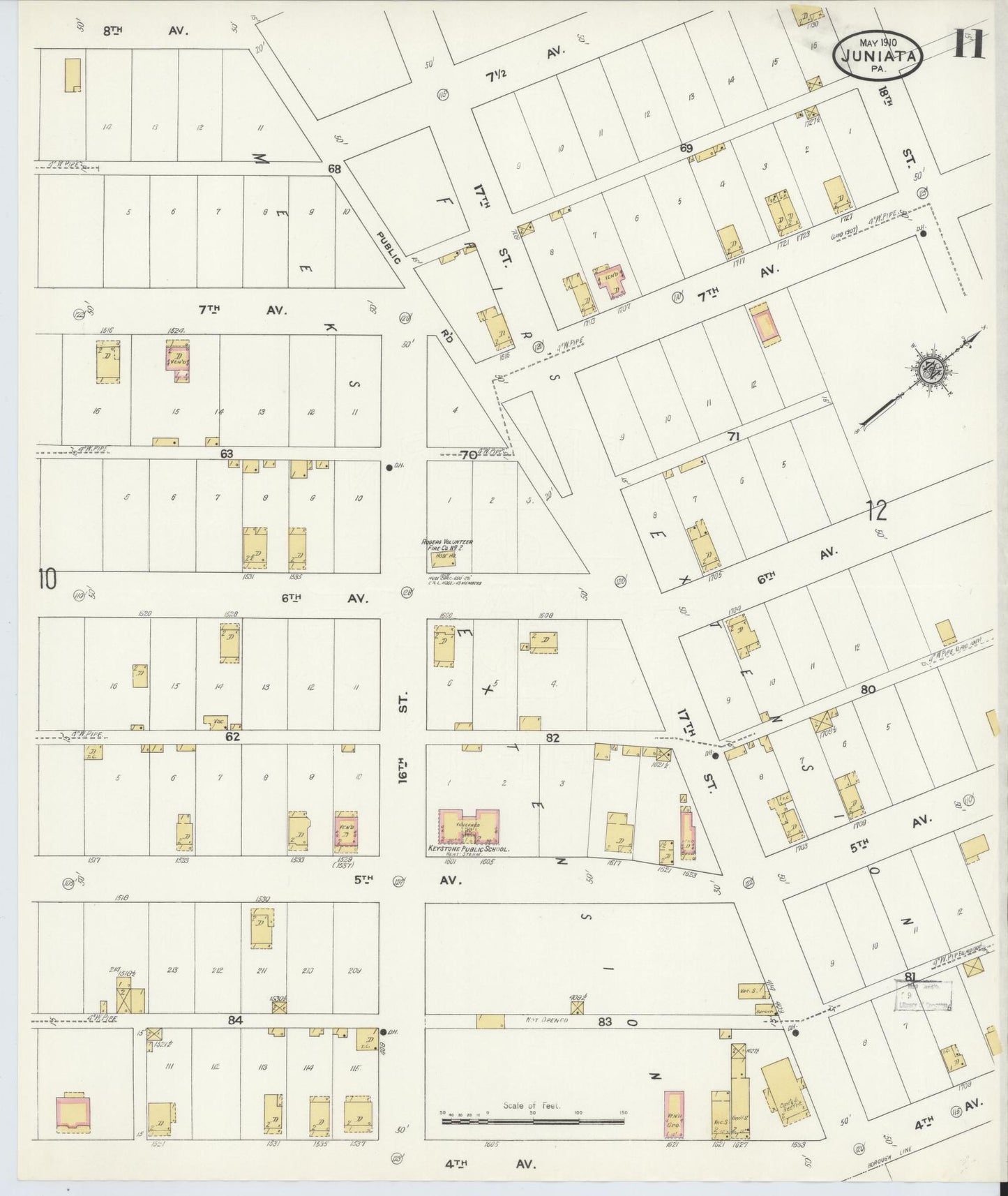 Sanborn Fire Insurance Map from Juniata, Blair County, Pennsylvania (1910), Sheet #0011 - Historic Sanborn Fire Insurance Map Print, vintage old map wall art, antique decor, genealogy gift, Pennsylvania Pennsylvania map