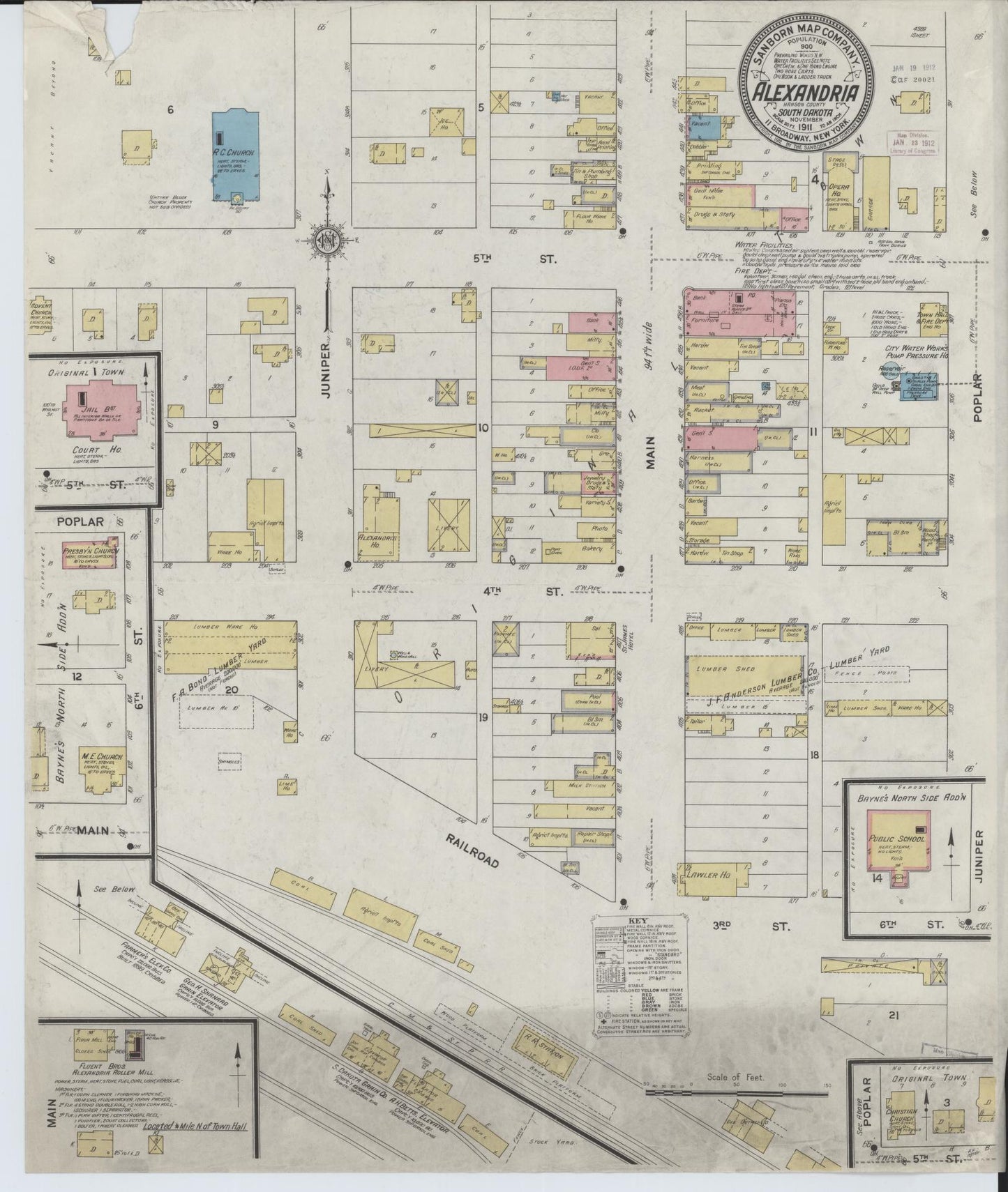Sanborn Fire Insurance Map from Alexandria, Hanson County, South Dakota (1911), Sheet #0001 - Historic Sanborn Fire Insurance Map Print, vintage old map wall art, antique decor, genealogy gift, South Dakota South Dakota map