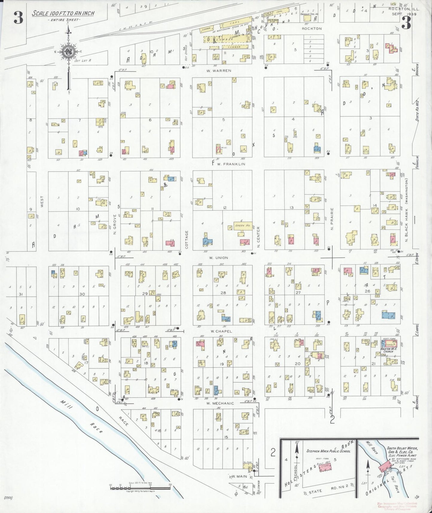 Sanborn Fire Insurance Map from Rockton, Winnebago County, Illinois (1939), Sheet #0003 - Complete Map Set gallery image, historic Sanborn map, vintage wall art, Illinois Illinois