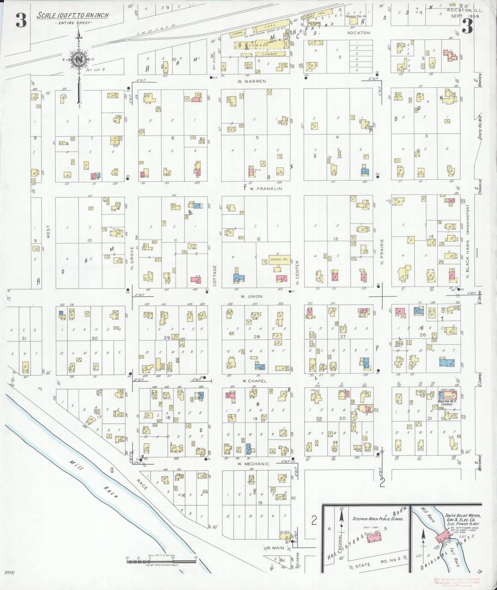 Sanborn Fire Insurance Map from Rockton, Winnebago County, Illinois (1939), Sheet #0003 - Complete Map Set gallery image, historic Sanborn map, vintage wall art, Illinois Illinois