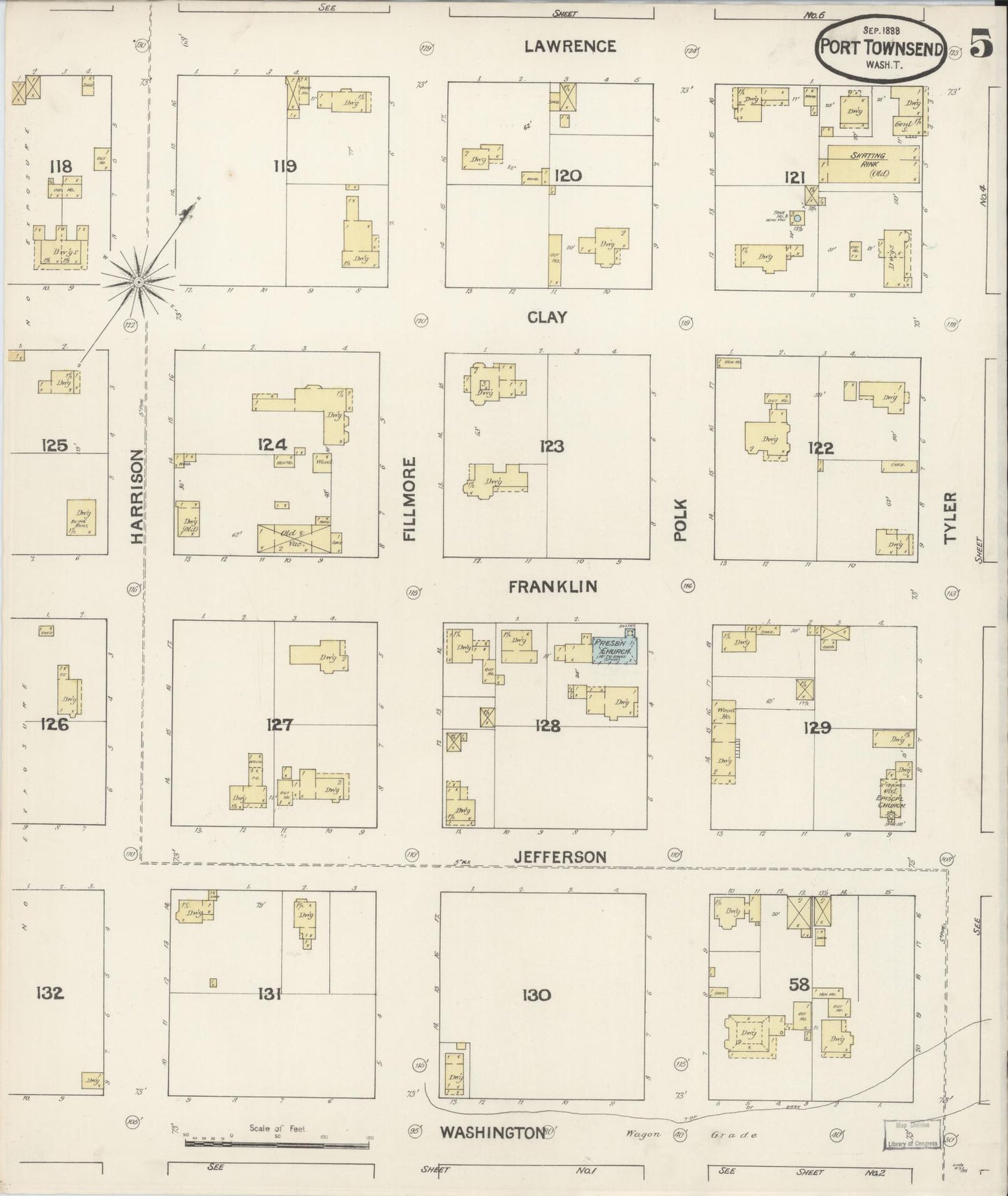 Sanborn Fire Insurance Map from Port Townsend, Jefferson County, Washington (1888), Sheet #0005 - Historic Sanborn Fire Insurance Map Print, vintage old map wall art, antique decor, genealogy gift, Washington Washington map