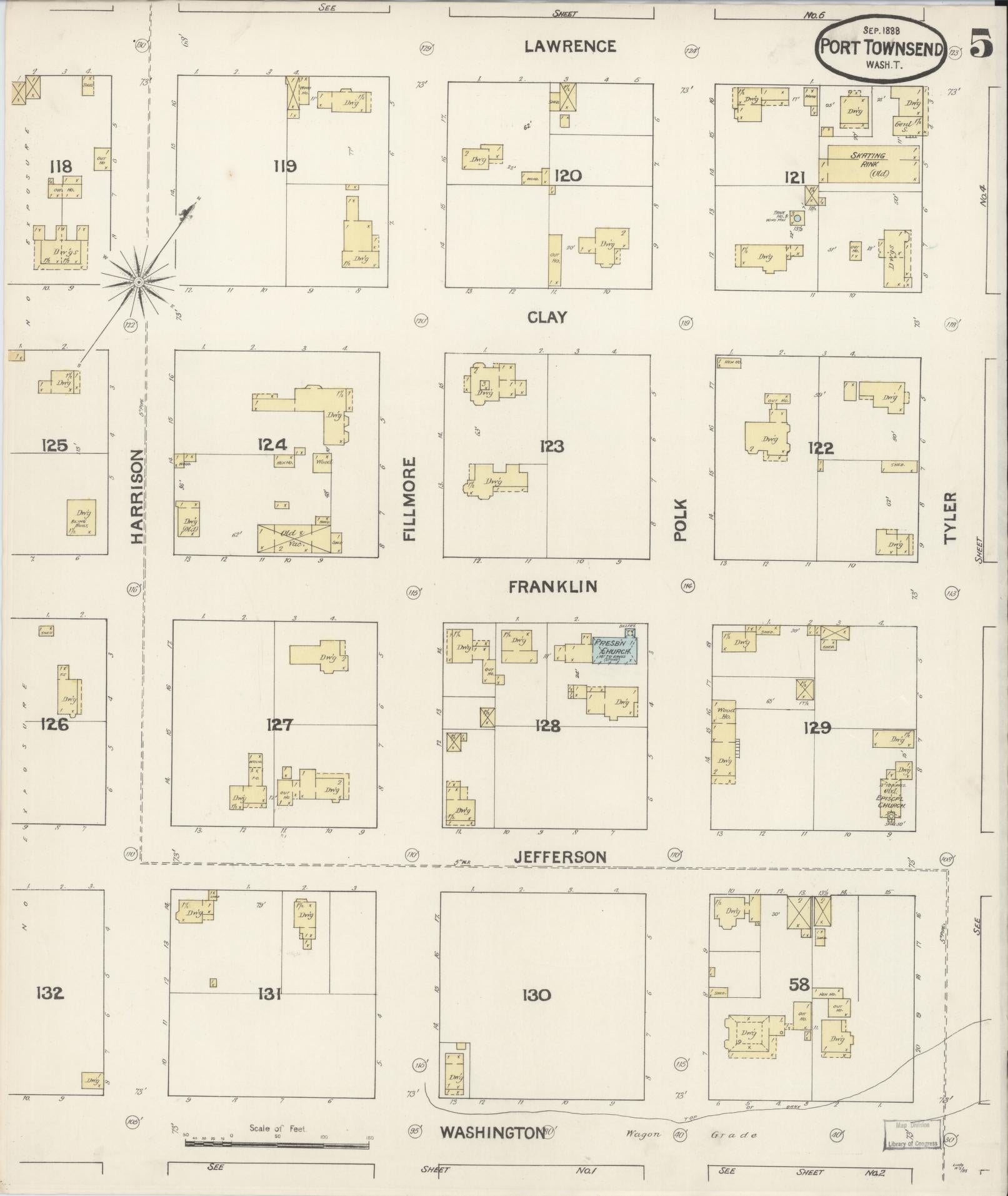 Sanborn Fire Insurance Map from Port Townsend, Jefferson County, Washington (1888), Sheet #0005 - Historic Sanborn Fire Insurance Map Print, vintage old map wall art, antique decor, genealogy gift, Washington Washington map
