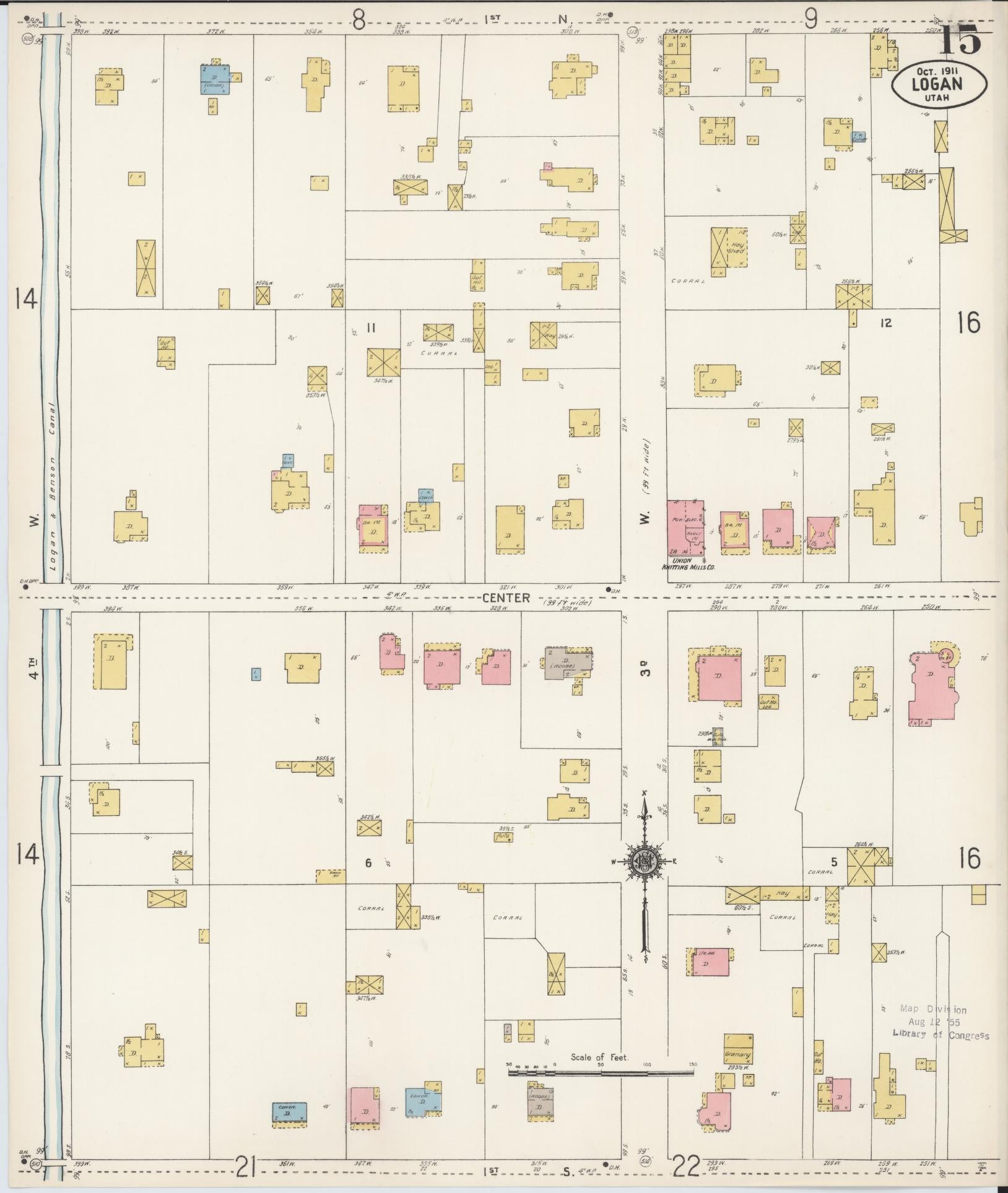 Sanborn Fire Insurance Map from Logan, Cache County, Utah (1911), Sheet #0015 - Historic Sanborn Fire Insurance Map Print, vintage old map wall art, antique decor, genealogy gift, Utah Utah map
