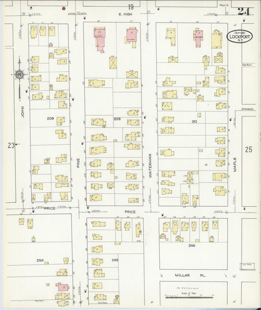 Sanborn Fire Insurance Map from Lockport, Niagara County, New York (1914), Sheet #0024 - Historic Sanborn Fire Insurance Map Print, vintage old map wall art, antique decor, genealogy gift, New York New York map