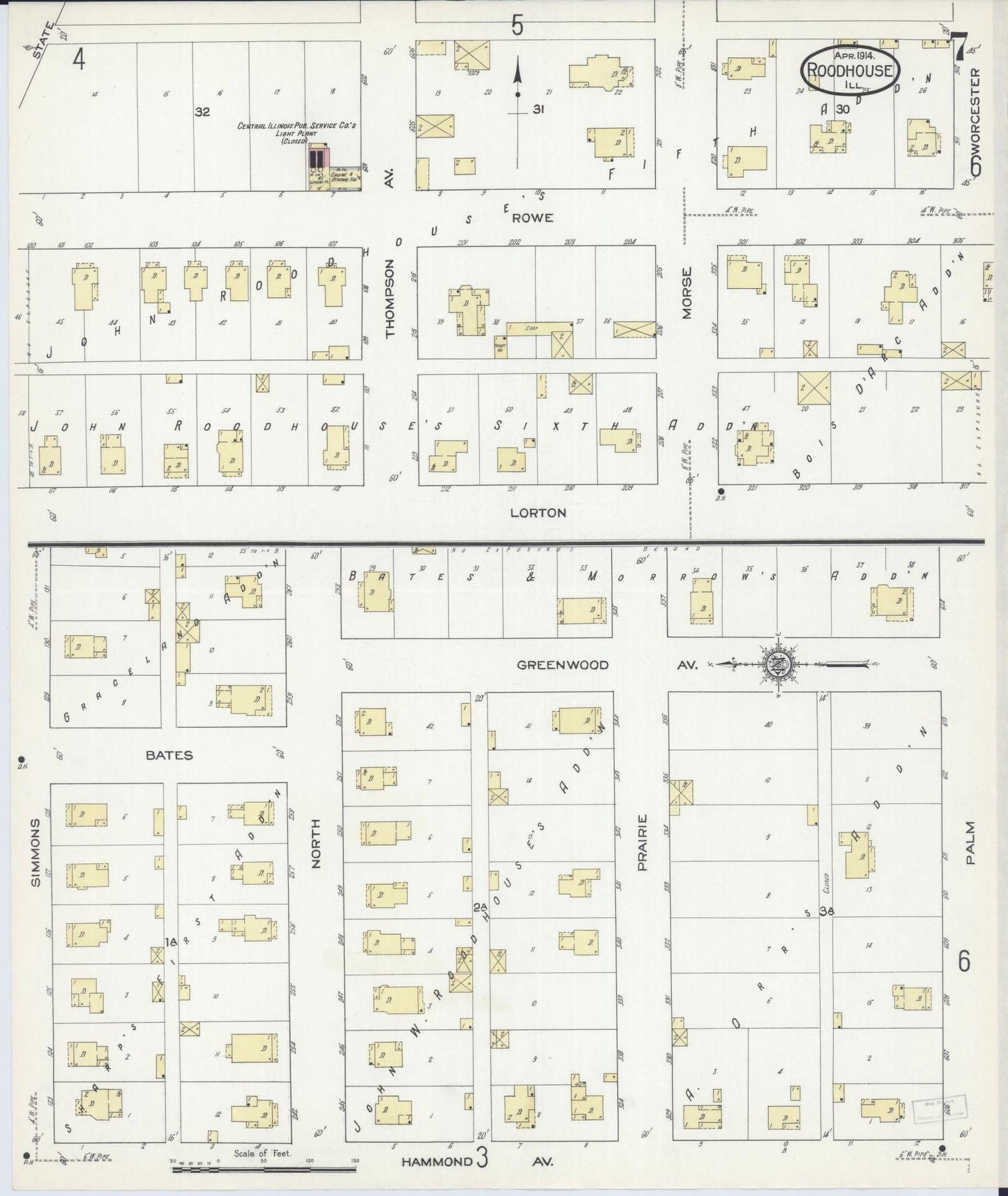 Sanborn Fire Insurance Map from Roodhouse, Greene County, Illinois (1914), Sheet #0007 - Complete Map Set gallery image, historic Sanborn map, vintage wall art, Illinois Illinois
