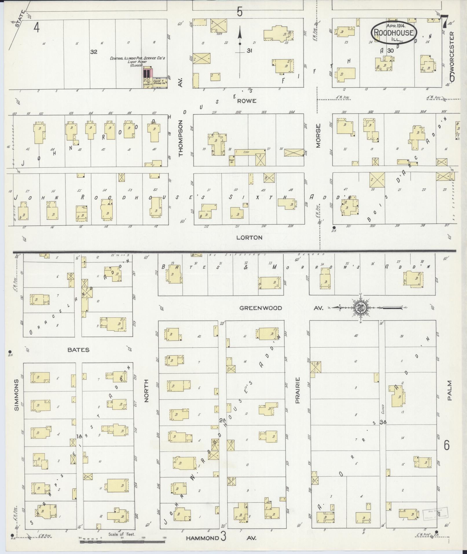 Sanborn Fire Insurance Map from Roodhouse, Greene County, Illinois (1914), Sheet #0007 - Complete Map Set gallery image, historic Sanborn map, vintage wall art, Illinois Illinois