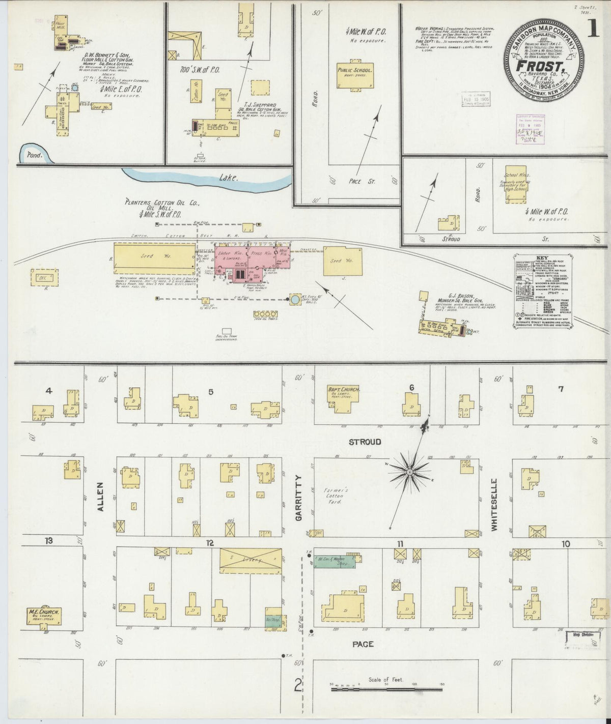 Sanborn Fire Insurance Map from Frost, Navarro County, Texas (1904), Sheet #0001 - Complete Map Set gallery image, historic Sanborn map, vintage wall art, Texas Texas