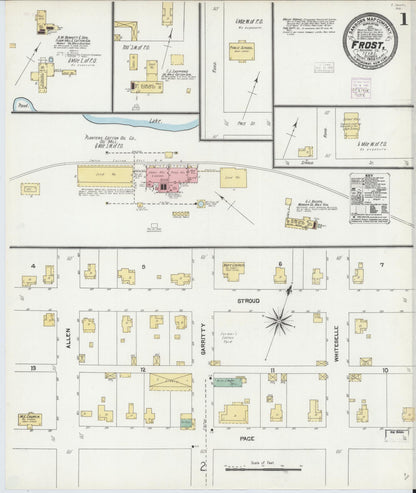 Sanborn Fire Insurance Map from Frost, Navarro County, Texas (1904), Sheet #0001 - Complete Map Set gallery image, historic Sanborn map, vintage wall art, Texas Texas