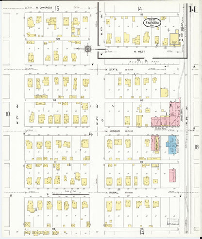 Sanborn Fire Insurance Map from Emporia, Lyon County, Kansas (1911), Sheet #0014 - Complete Map Set gallery image, historic Sanborn map, vintage wall art, Kansas Kansas