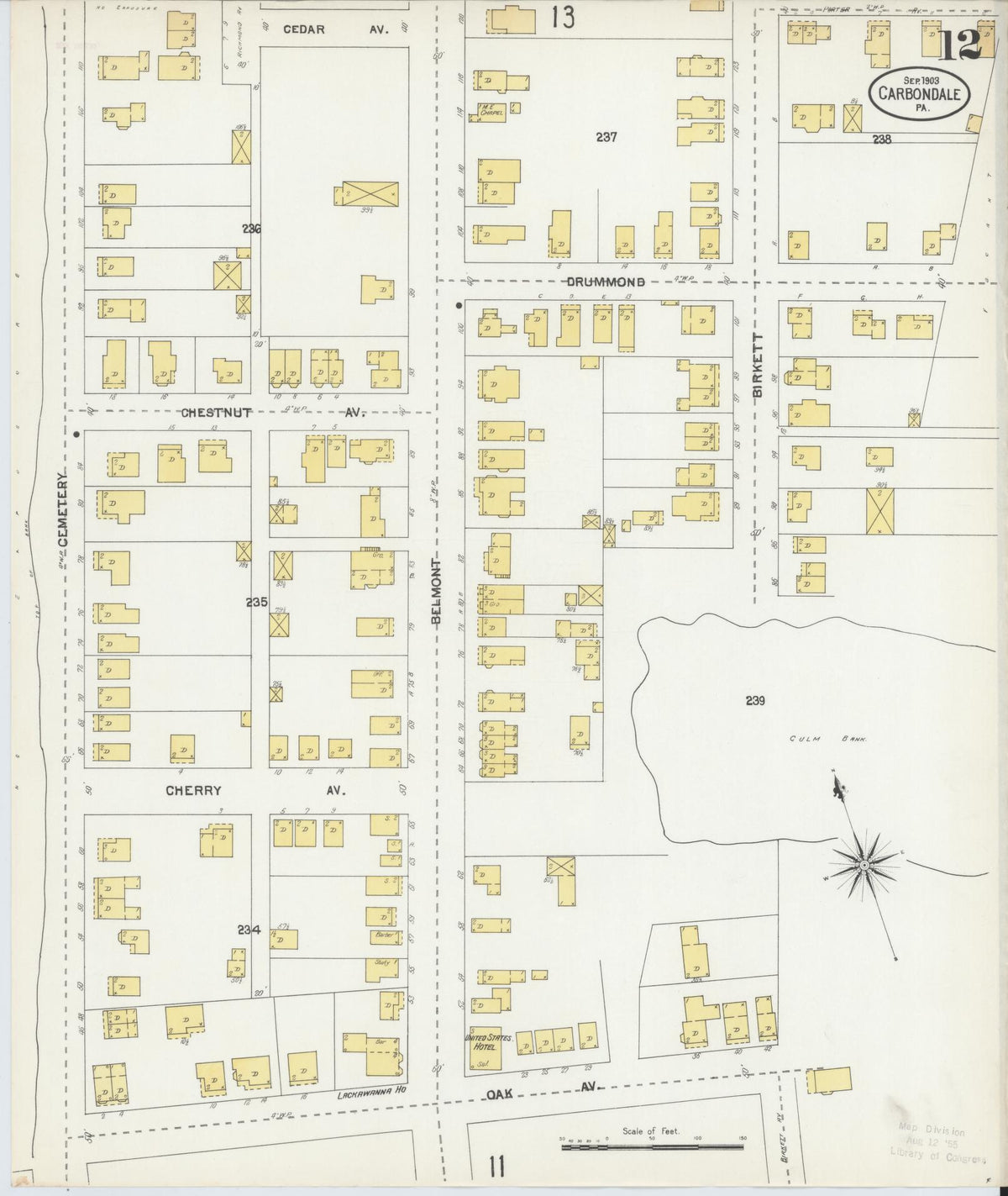 Sanborn Fire Insurance Map from Carbondale, Lackawanna County, Pennsylvania (1903), Sheet #0012 - Complete Map Set gallery image, historic Sanborn map, vintage wall art, Pennsylvania Pennsylvania