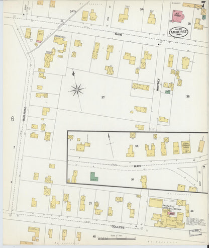 Sanborn Fire Insurance Map from Amherst, Hampshire County, Massachusetts (1902), Sheet #0007 - Historic Sanborn Fire Insurance Map Print, vintage old map wall art, antique decor, genealogy gift, Massachusetts Massachusetts map