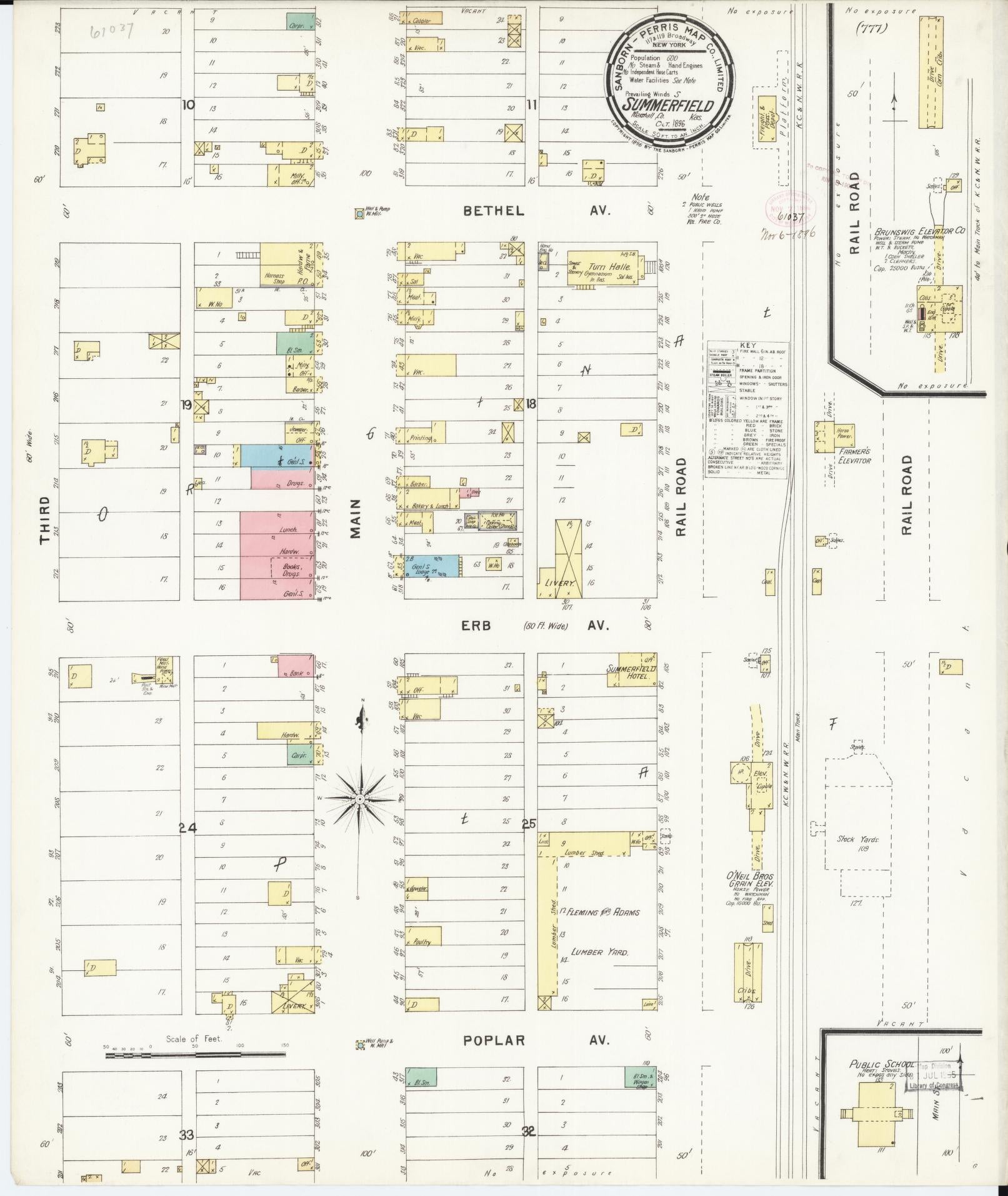 Sanborn Fire Insurance Map from Summerfield, Marshall County, Kansas (1896), Sheet #0001 - Historic Sanborn Fire Insurance Map Print, vintage old map wall art, antique decor, genealogy gift, Kansas Kansas map