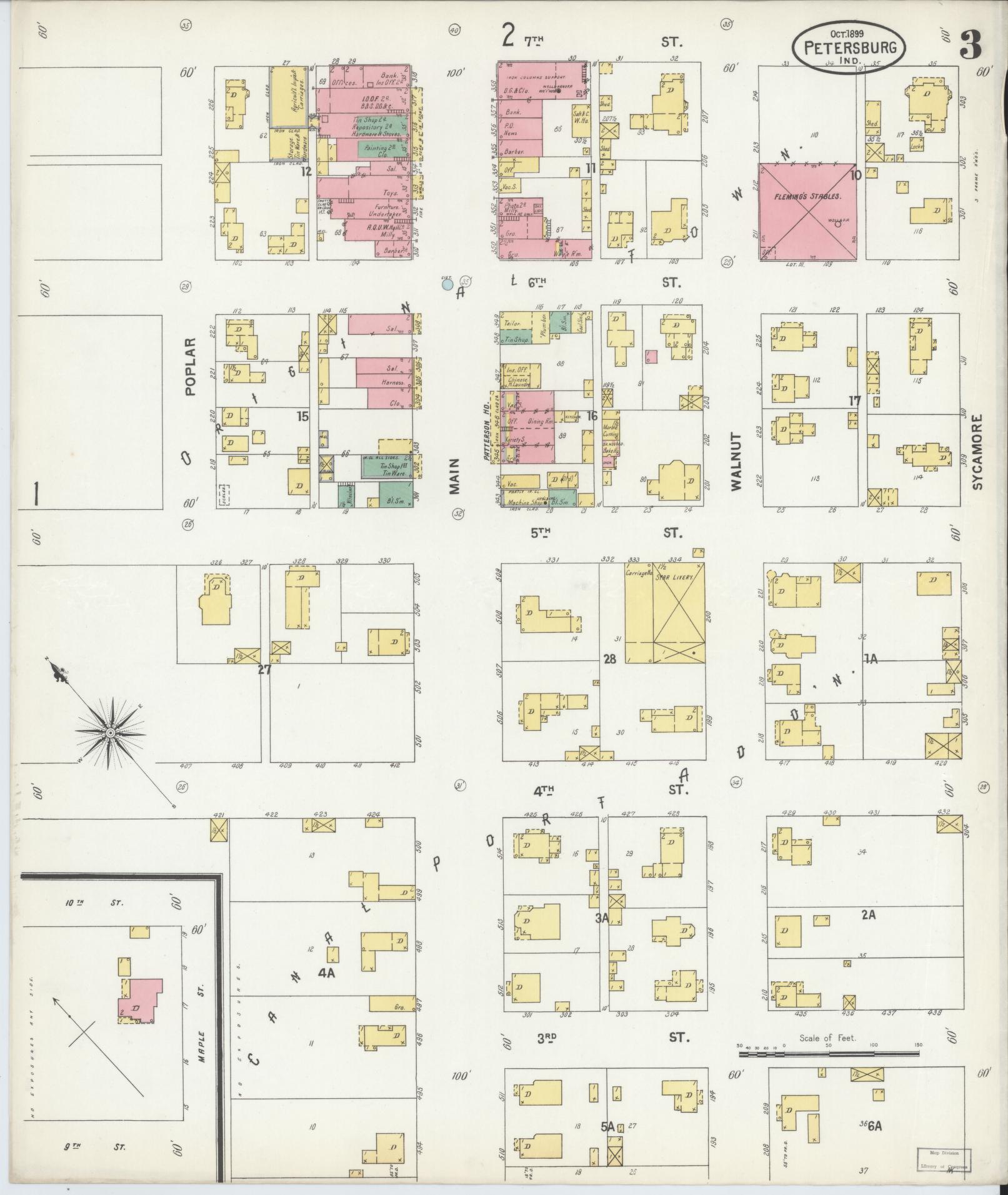 Sanborn Fire Insurance Map from Petersburg, Pike County, Indiana (1899), Sheet #0003 - Complete Map Set gallery image, historic Sanborn map, vintage wall art, Indiana Indiana