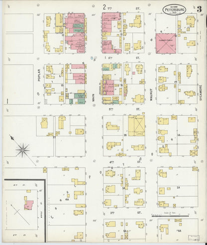 Sanborn Fire Insurance Map from Petersburg, Pike County, Indiana (1899), Sheet #0003 - Complete Map Set gallery image, historic Sanborn map, vintage wall art, Indiana Indiana