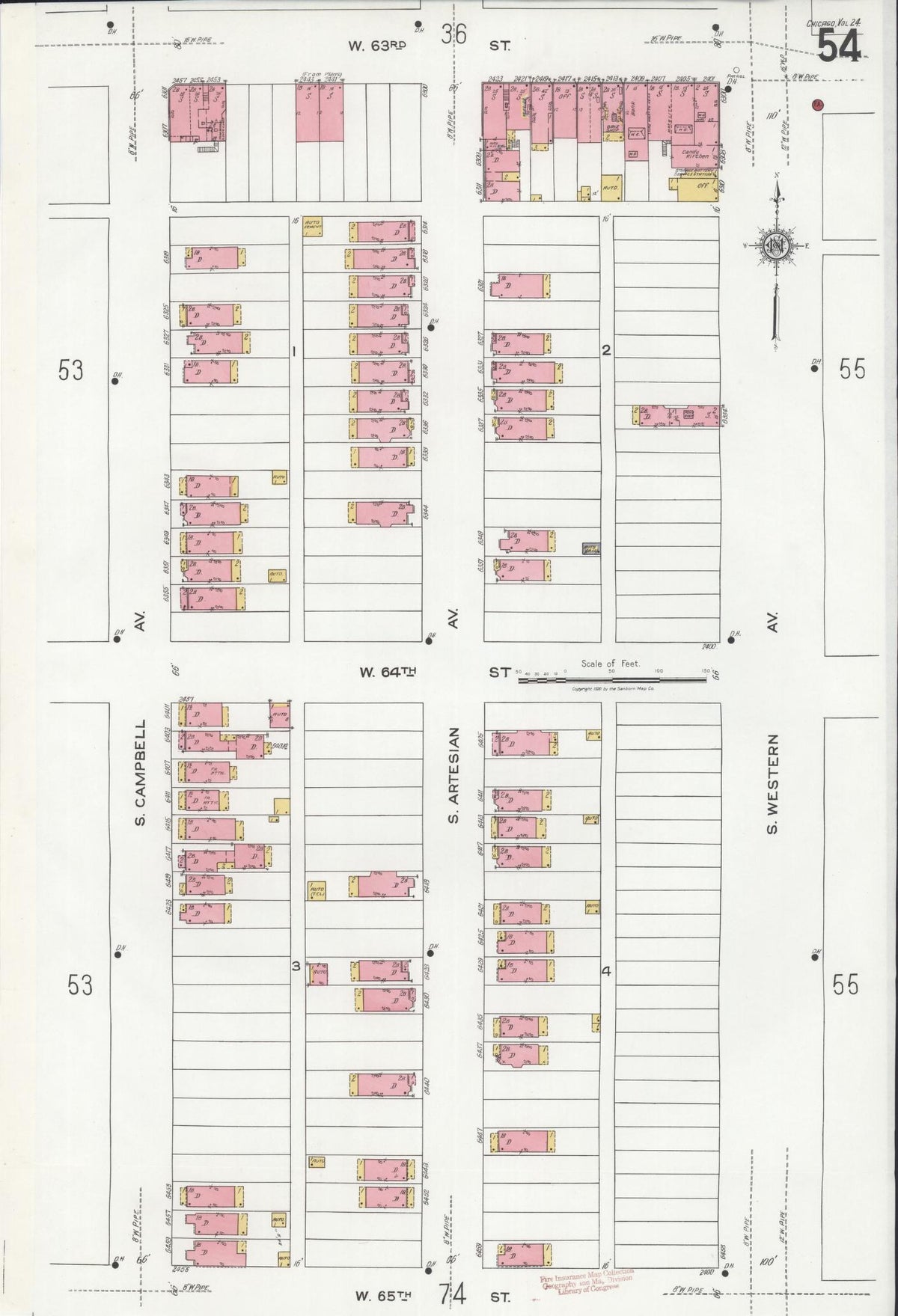 Sanborn Fire Insurance Map from Chicago, Cook County, Illinois (1920), Sheet #0054 - Historic Sanborn Fire Insurance Map Print, vintage old map wall art, antique decor, genealogy gift, Illinois Illinois map